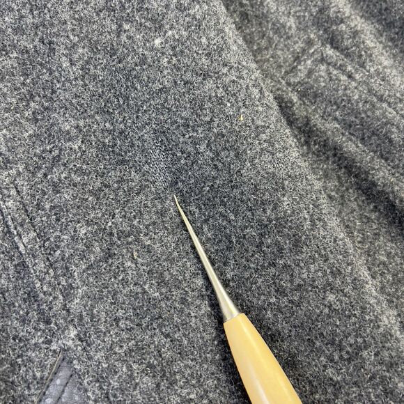 Members Only Wool Bomber‎ Jacket Men’s 46 (XL) Gray Purple Black Leather Patches - Picture 3 of 15